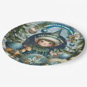 Calling All Elves Snowflakes Hail Christmas Party  Pappteller (Schrägansicht)