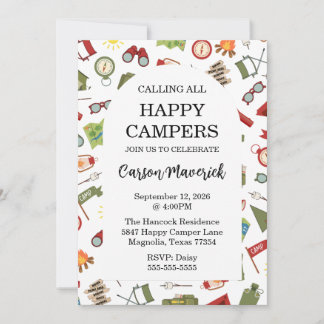 Calling All Happy Campers Kids Birthday Einladung