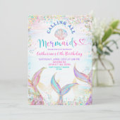Calling All Mermaids Girl Birthday Invitation. Einladung (Stehend Vorderseite)