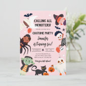 Calling All Monsters Halloween Costume Birthday Einladung (Stehend Vorderseite)