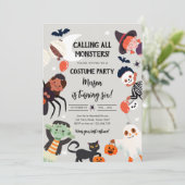 Calling All Monsters Halloween Costume Birthday Einladung (Stehend Vorderseite)