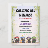 Calling All Ninjas Colorful Stars Kids Birthday Einladung (Vorderseite)