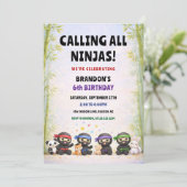 Calling All Ninjas Colorful Stars Kids Birthday Einladung (Stehend Vorderseite)