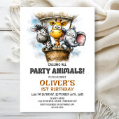 Calling all Party Animals 1st Birthday Party Einladung