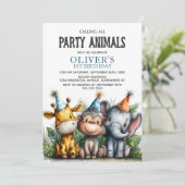 Calling All Party Animals 1st Birthday Party Einladung (Stehend Vorderseite)