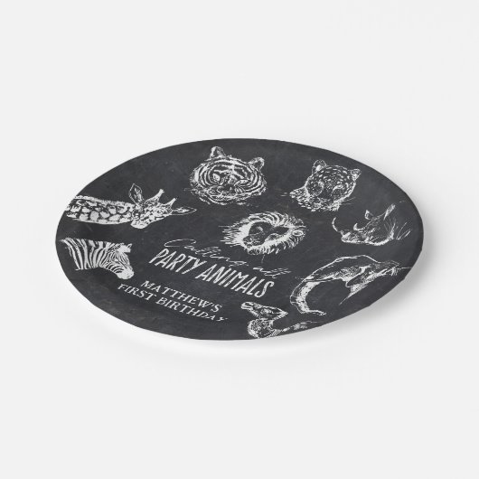 Calling All Party Animals Chalkboard Birthday Pappteller (Schrägansicht)