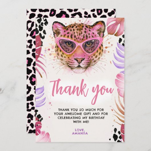 Calling All Party Animals - Leopard Birthday Dankeskarte (Vorne/Hinten)
