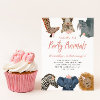 Calling All Party Animals Pink Safari Birthday Einladung