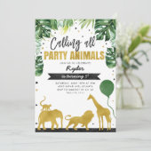 Calling All Party Animals Safari Birthday Einladung (Stehend Vorderseite)