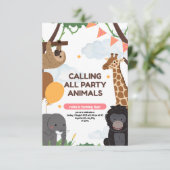 Calling All Party Animals Safari Birthday Invitati Einladung (Stehend Vorderseite)
