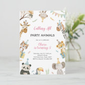 Calling All Party Animals Safari Zoo Birthday Einladung (Stehend Vorderseite)