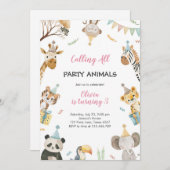 Calling All Party Animals Safari Zoo Birthday Einladung (Vorne/Hinten)