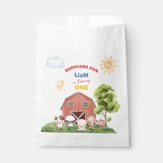 Calling All Party Farm Animals 1st Birthday Geschenktütchen (Vorderseite)