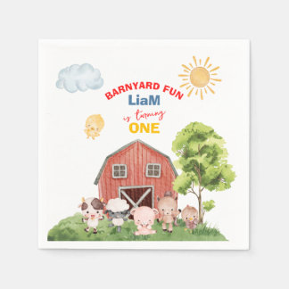 Calling All Party Farm Animals 1st Birthday Serviette