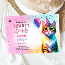 Calling All Pawty Animals Cat Kitten Girl Birthday