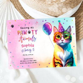 Calling All Pawty Animals Cat Kitten Girl Birthday Einladung