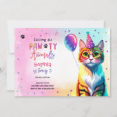 Calling All Pawty Animals Cat Kitten Girl Birthday Einladung (Vorderseite)