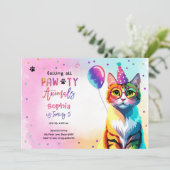 Calling All Pawty Animals Cat Kitten Girl Birthday Einladung (Stehend Vorderseite)