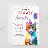 Calling All Pawty Animals Cat Kitten Girl Birthday Einladung (Vorderseite)