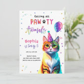 Calling All Pawty Animals Cat Kitten Girl Birthday Einladung (Stehend Vorderseite)