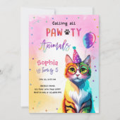 Calling All Pawty Animals Cat Kitten Girl Birthday Einladung (Vorderseite)