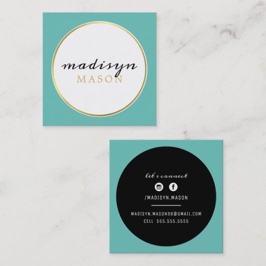 CALLING CARD Kreis Rand schwarzen goldenen Jade gr Quadratische Visitenkarte (Vorne/Hinten)