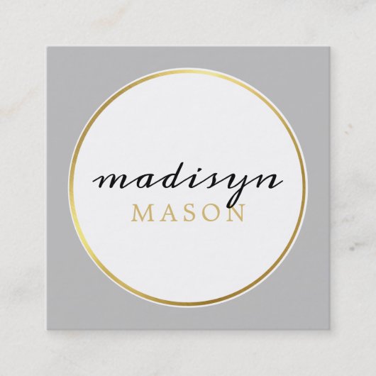 CALLING CARD Kreis Rand schwarzes Gold blassgrau Quadratische Visitenkarte (Vorderseite)