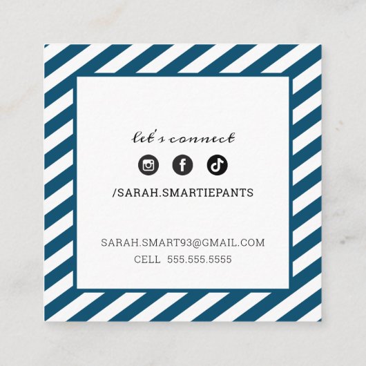 CALLING CARD quadratische moderne marineblaue weiß Quadratische Visitenkarte (Rückseite)
