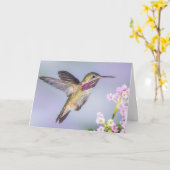 Calliope Hummingbird Fliegen im Lila Beileid Karte (Gelbe Blume)