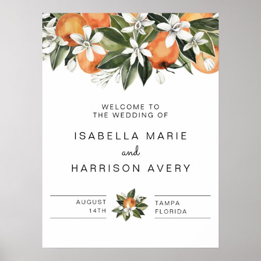 Calliope - Tropical Orange Botanic Wedding Willkom Poster (Vorne)