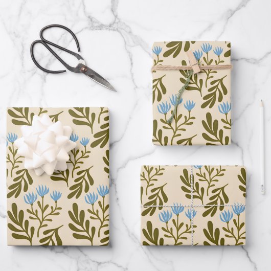  Calm and Natural: Blue Flower Seamless Pattern Geschenkpapier Set (Vorderseite)