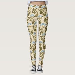  Calm and Natural: Blue Flower Seamless Pattern Leggings
