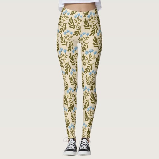  Calm and Natural: Blue Flower Seamless Pattern Leggings (Vorderseite)