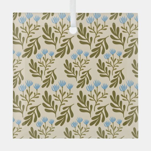  Calm and Natural: Blue Flower Seamless Pattern Ornament Aus Glas (Vorderseite)