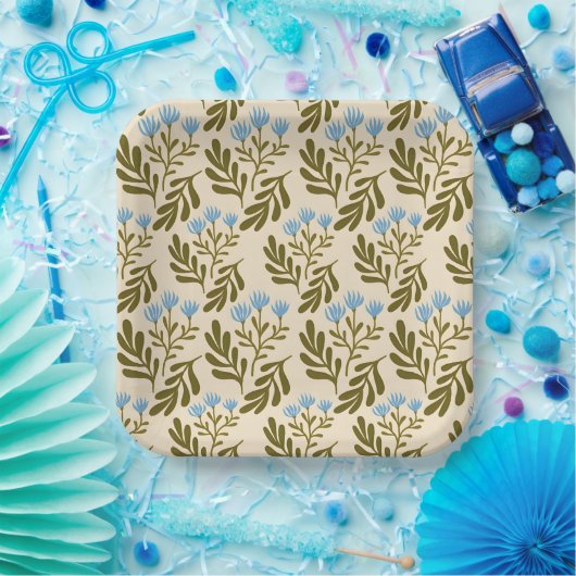  Calm and Natural: Blue Flower Seamless Pattern Pappteller (Party)