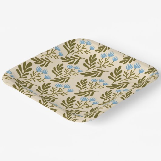 Calm and Natural: Blue Flower Seamless Pattern Pappteller (Gewinkelt)