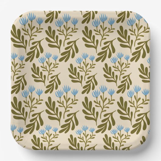  Calm and Natural: Blue Flower Seamless Pattern Pappteller (Vorderseite)