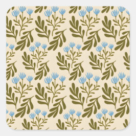  Calm and Natural: Blue Flower Seamless Pattern Quadratischer Aufkleber