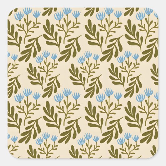  Calm and Natural: Blue Flower Seamless Pattern Quadratischer Aufkleber (Vorderseite)