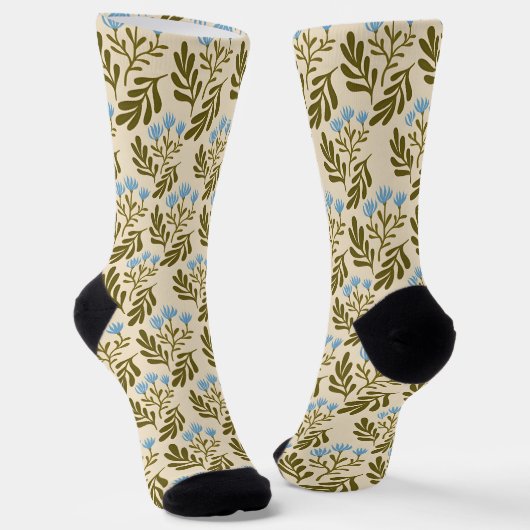  Calm and Natural: Blue Flower Seamless Pattern Socken (Gewinkelt)