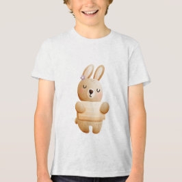 Calm Baby Bunny Illustration with Flower Tri-Blend Shirt
