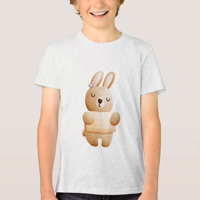 Calm Baby Bunny Illustration with Flower Tri-Blend Shirt (Vorderseite)