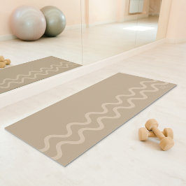 Calm Beige Modern Minimal Wavy Lines With Initials Yogamatte