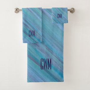 Calm Blue Abstrakt Cooles Türkisaqua Monogramm Badhandtuch Set