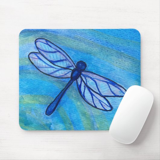 Calm Blue Dragonfly Friedlich Watercolor Mousepad (Mit Mouse)
