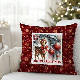 Calm Christmas scene baby fawn Christmas pillow  Kissen