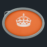 CALM-CROWN-Symbol auf Orange anpassen Ovale Gürtelschnalle<br><div class="desc">Ein Behalten Kronendesign in einem lebhaften,  orangefarbenen Dekor,  das Sie nach Belieben mit etwas Text anpassen können. Verwenden Sie den Link "Diesen Designer Gefragt",  um uns mit Ihren speziellen Designanfragen oder für Hilfe bei Ihren Anpassungsbedürfnissen zu kontaktieren.</div>