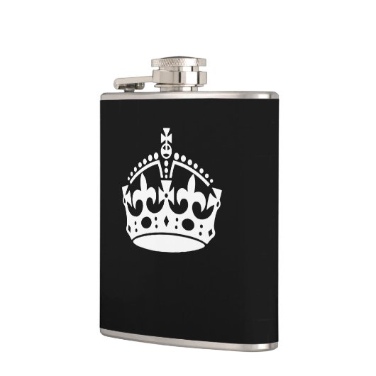 CALM-CROWN-Symbol auf Schwarz behalten Flachmann (Links)