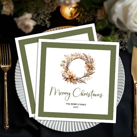 Calm Earthy Christmas Wreath Personalized Napkins Serviette