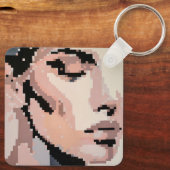 Calm female face in soft pixel tones schlüsselanhänger (Rückseite)